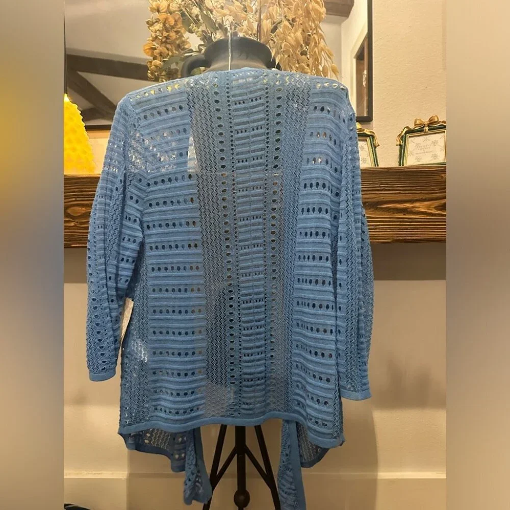 NWT Women’s Chico’s Open Cardigan Large/sz 2 The Front Pointelle 3/4 Sleeve $80 - Picture 2 of 9